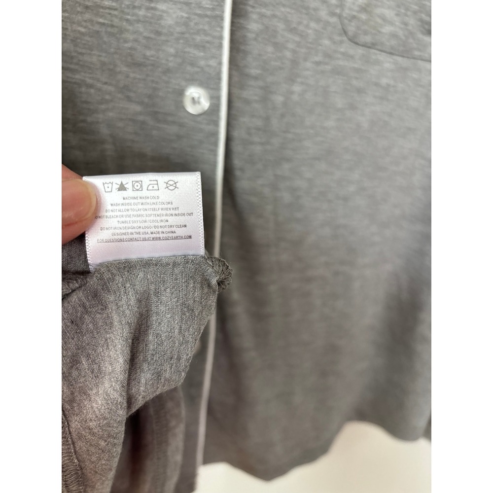 Cozy Earth Women XL Gray Bamboo Long Sleeve Pajama Top Button Down Sleep Shirt - Picture 6 of 9